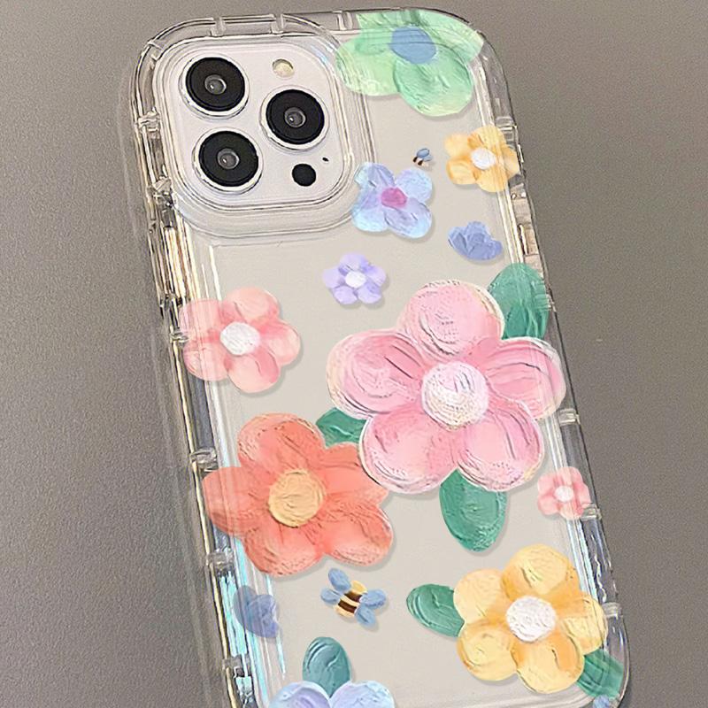 Silicone Transparent Phone Case For iPhone 11 16 13 15 Pro Max 14 12 XS X XR 7 8 Plus SE 16promax Shockproof Flower Funda Cover