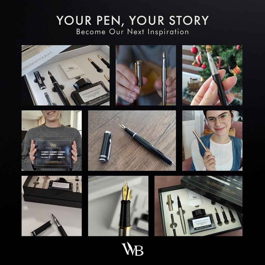 Calligraphy Pen Gift Set with Ink 6 Ink Ink Refill and 6 Replacement Premium Smooth Writing Black Calligraphy Pen Set Bottle, Cartridges, Converter,