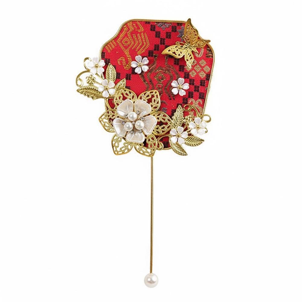 Multicolor DIY Chinese Fan Song Brocade DIY Accessories Mini Handhold Fan Photo Props with Mini Mirror Hand Made Makeup Mirror