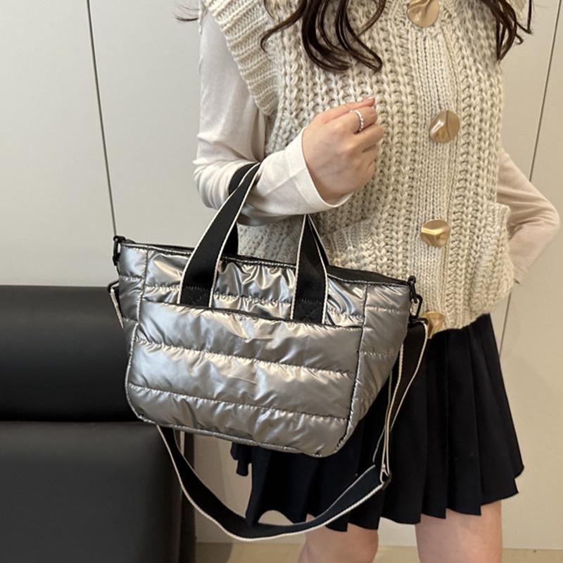 Quilted Shoulder Bag Nylon Down Padded Ladies Messenger Bag Fashion Casual Large Capacity Handbags for Winter Female Tote