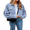 Women's Short Corduroy Jacket with Sleeves, Loose Fit