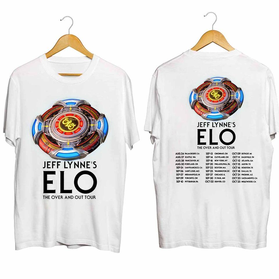 Jeff Lynne s ELO The Over and Out Tour 2024 Двусторонняя футболка Модная Повседневная Свободная Уличная Спортивная С круглым вырезом Унисекс S