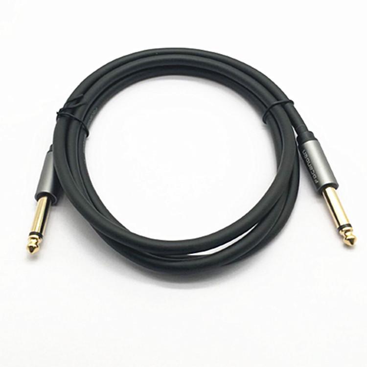 Gold-Plated Aluminum Shell 6.35mm To 6.35mm Microphone Cable, Black Leather Wire