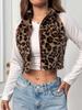 Dame Høst Ny Løs Glidelås Leopardmønster Faux Fur Vest Jakke