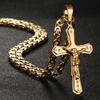 Male Crucifix Jesus Christ Holy Cross Pendant Necklace Stainless Steel Crystal Christian Byzantine Chain Necklaces Jewelry Gift