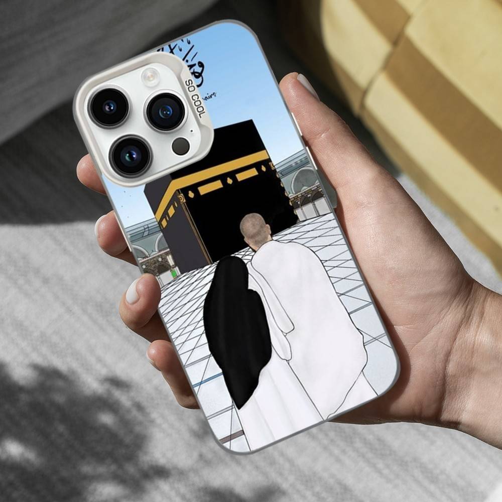 Moslem Art Kaaba Phone Case For iPhone 16,15,14,13,12,11,Mini,XS,Pro,SE,MAX White Matte Shockproof Cover