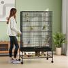 Bird Cage with Wheels, Feeders, Perches, Removable Tray and Lower Shelf 97x58x160 cm Black