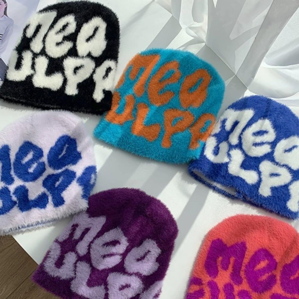 Wool Acrylic Beanie Bonnet Letter Printing Cold Cap Gothic Casual Skullies Men Women