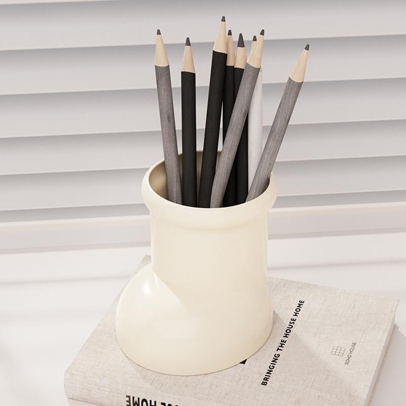 

1 Pc Beige/Red Cartoon Boots Makeup Brush Storage Bucket Creative Desktop Pen Holder Vase Office Stationery Organizer бежевий