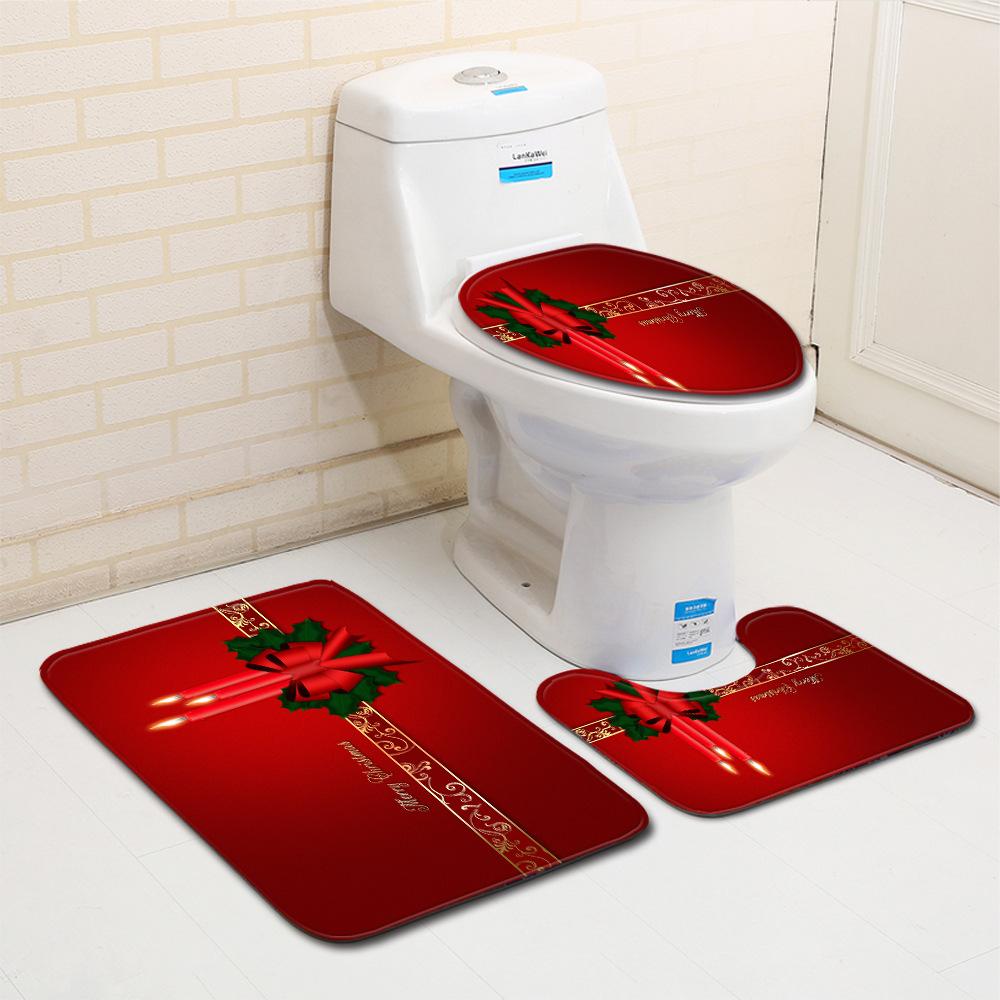 Christmas Bathroom Floor Mat Toilet Three-Piece Set