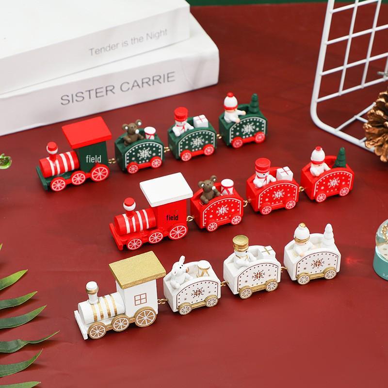 Eco-friendly Wooden Christmas Train Ornaments - Four-Section Cartoon Design, Perfect Children's Day Gift