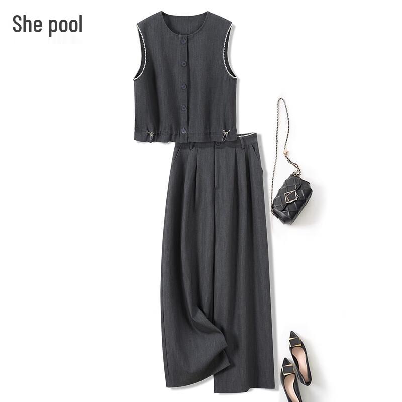 Женский модный жилет и брюки с высокой талией, комплект M