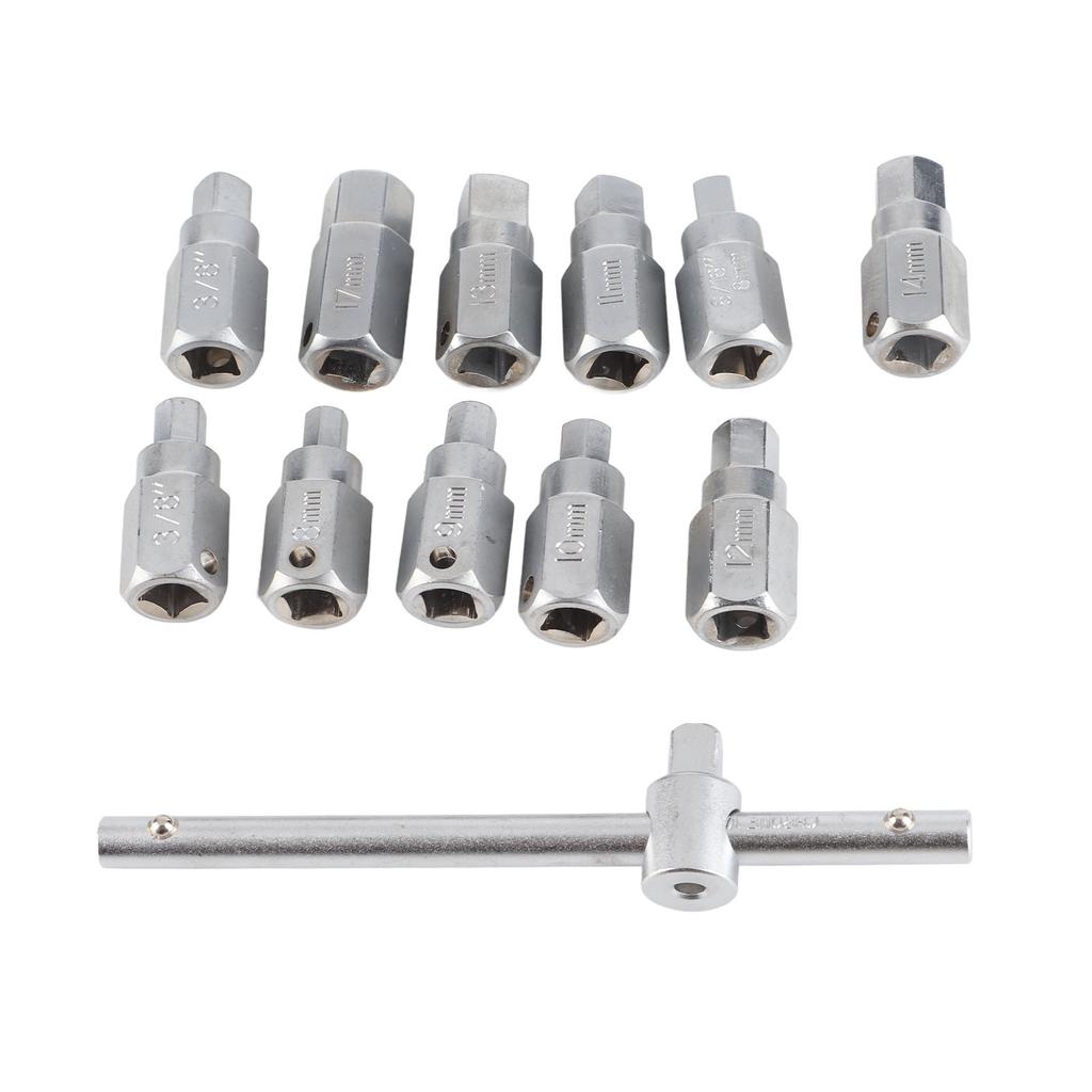 12 Pcs Drain Plug Key Socket Set Axle Oil Sump Spanner Wrench Steel Car Repair Tools for Engine Gear Box