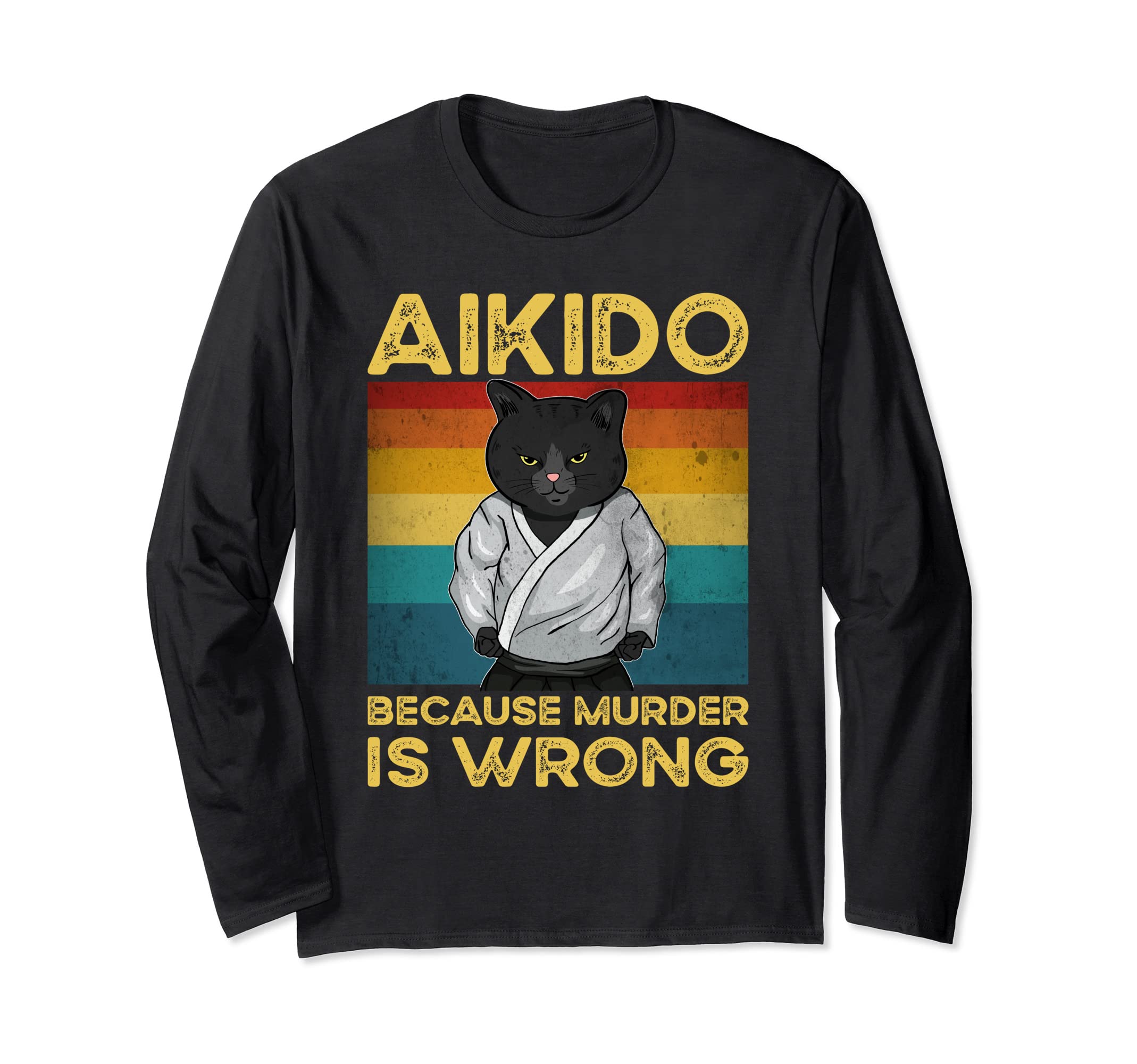 Aikido uniform, judo belt, funny aikido cat vintage long-sleeved t-shirt