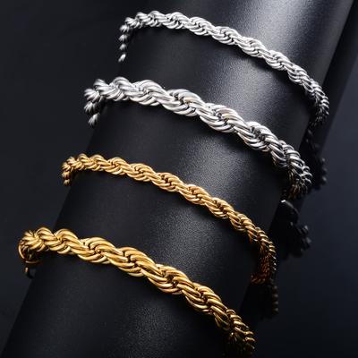 Men Stainless Steel Rope Chain Bracelet for Women Hand Bangle Gold/Copper Color Foot Ankle Anklet Jewelry Accessories DIY Gift