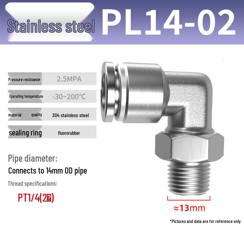 Zhuo Ji 304 Stainless Steel Pneumatic Quick Connect Fittings - PL8-02/4-M5/6-01/10-03 Thread
