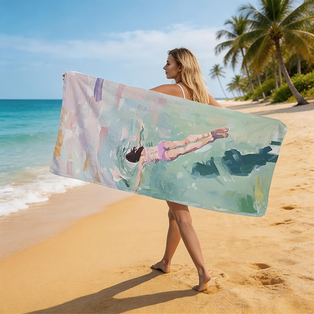 Swimming Girl Beach Towel Watercolor Print Quick Dry Microfiber Soft Bath Towel For Women Girls Summer Swim Pool Vacation