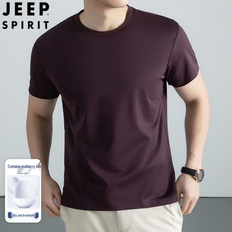 JEEP SPIRIT Men s Seamless Silk Blend Short Sleeve Round Neck T-Shirt 50