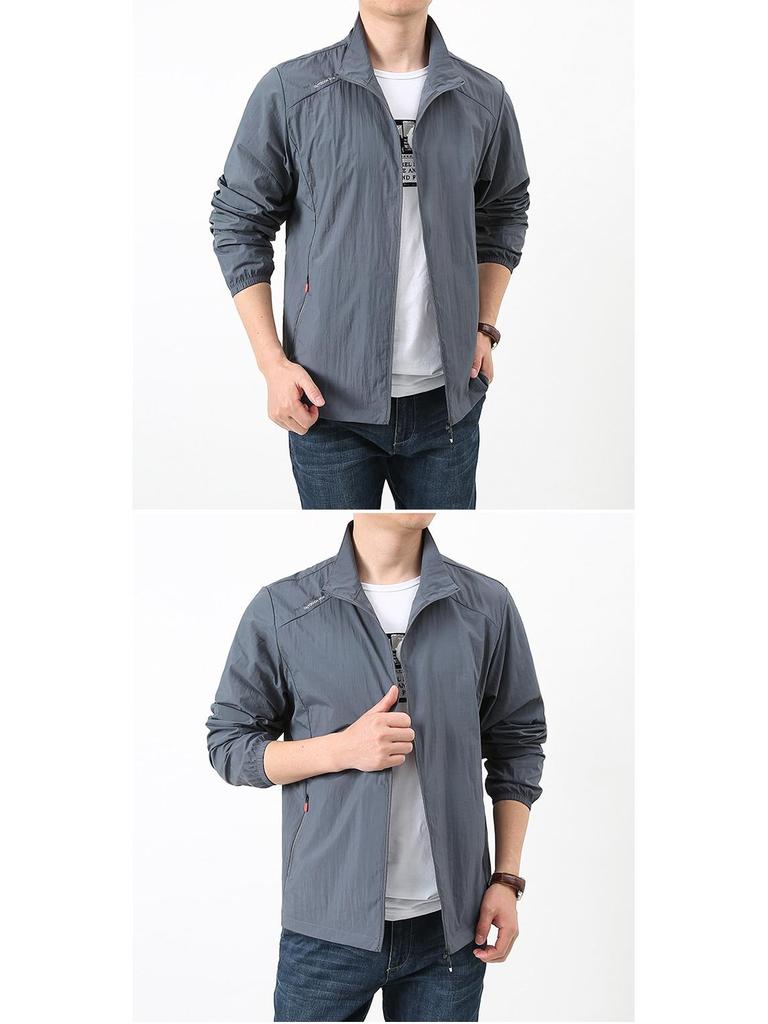 Men's Summer Stand-up Collar Loose Fit Casual Outdoor Windbreaker - Breathable, Hoodless Skin Coat