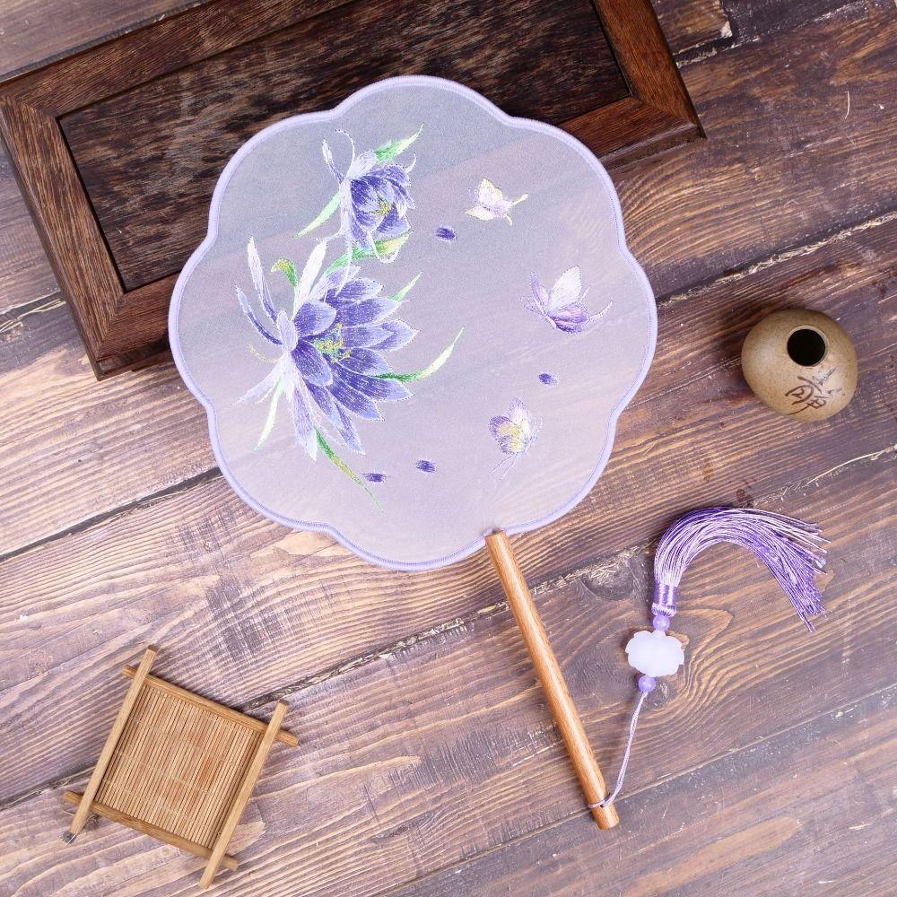 Vintage Silk Chinese Style Fan With Pendant Floral Pattern Embroidery Fan Classical Style Silk Fan Hanfu Accessory