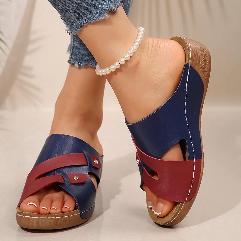 Fashion New Summer Beach Fashion Wedge Sandals for Women Mix Color PU Leather Platform Slippers Woman Comfort Non Slip Outdoor Slippers
