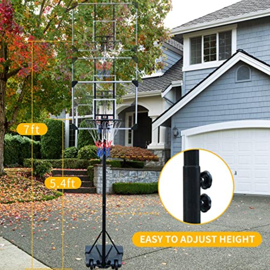 Portable Adjustable Basketball Hoop System with 32Inch Shatterproof Backboard and Wheels for Indoor Outdoor Use Suitable for Yo