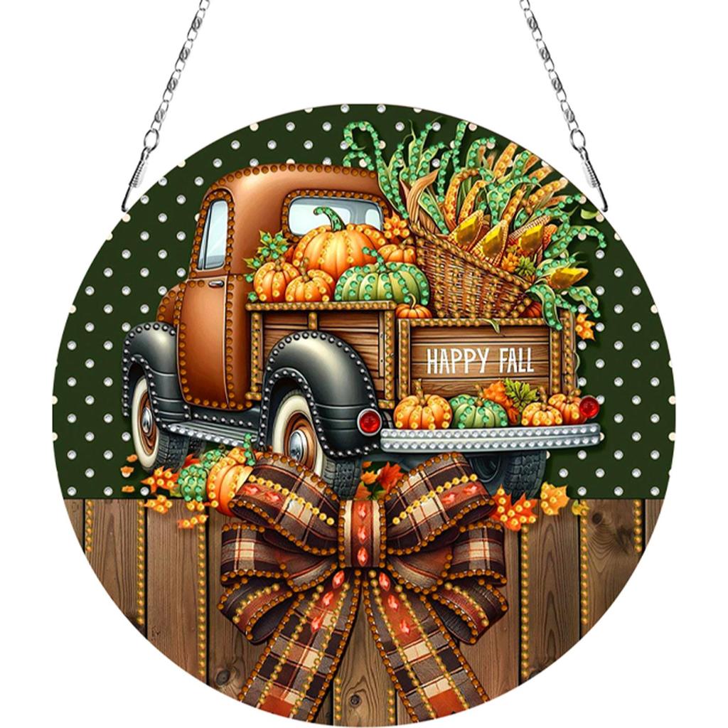 Fall Theme 2D Flat DIY Special Shape Rhinestone Diamond Art Window Pendants Diamond Painting Set DIY Home Decor Hanging Charm