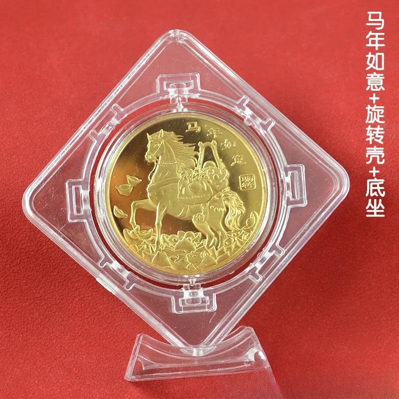 Gedenkmedaille zum Jahr des Pferdes, Tierkreiszeichen Pferd, Souvenir, massive Münze, Heimdekoration, quadratische, drehbare Acryl-Ornamente, Geschenk