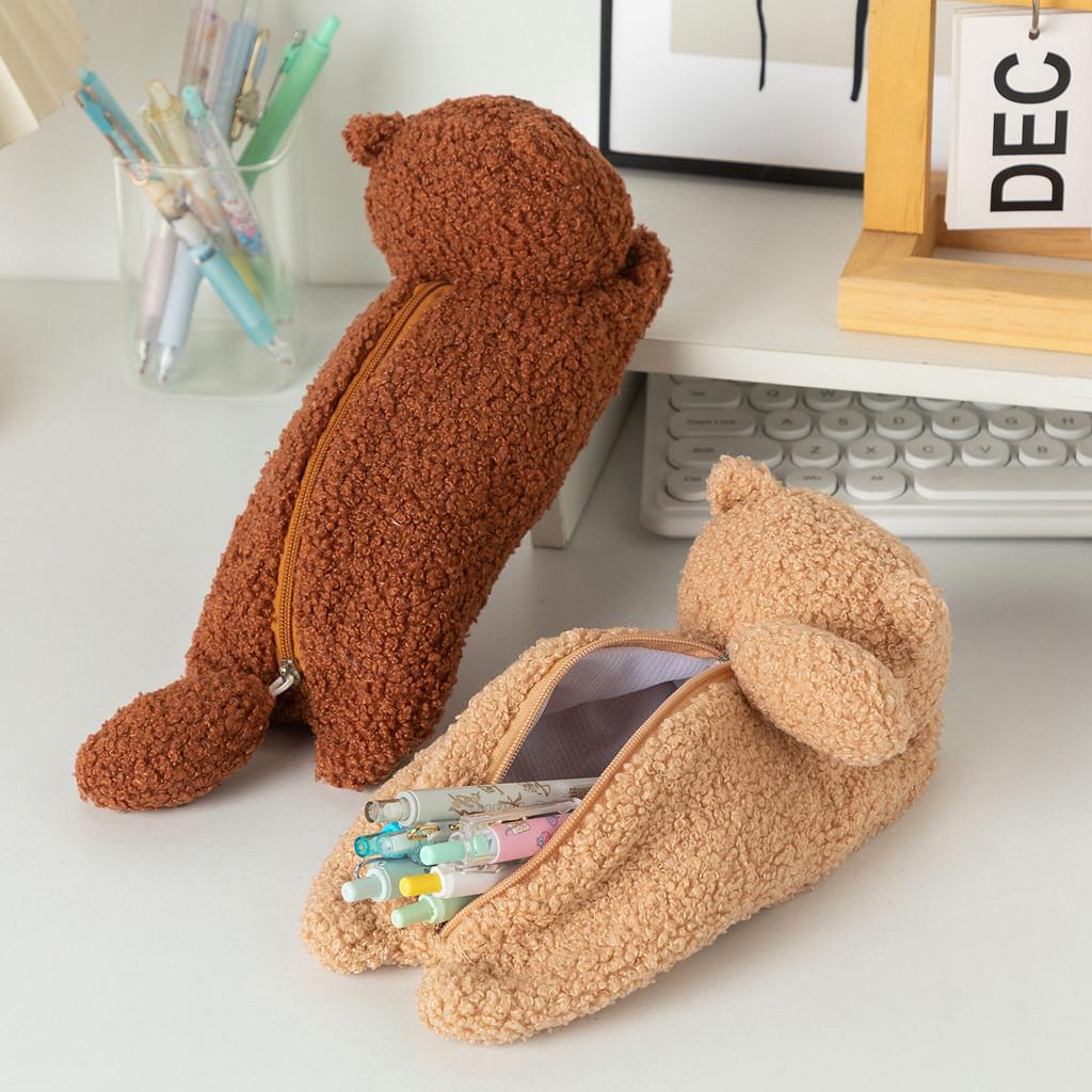 Bear Plush Cute Pencil Case Organizer With Spacious Storage For Kids Teens And