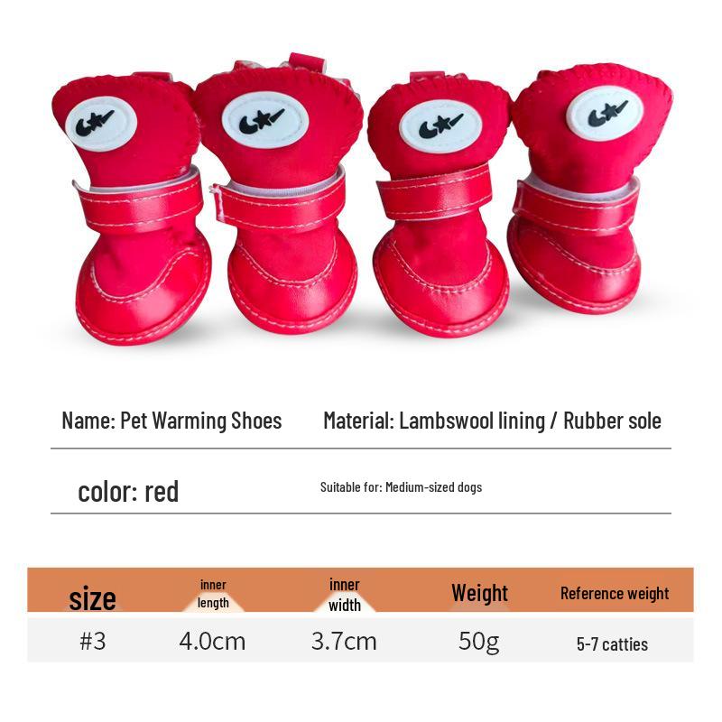 Durable Pet Warm Shoes with Lambswool Lining and Rubber Sole