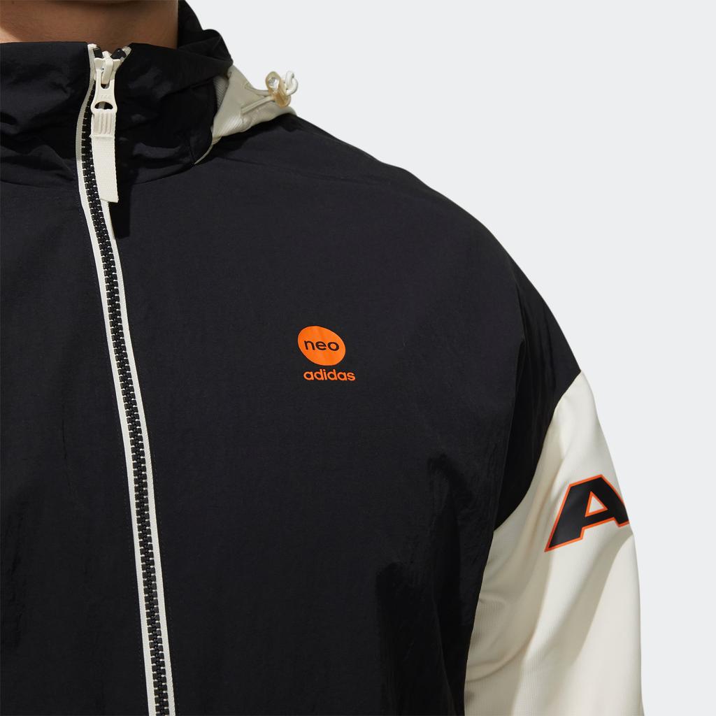 Adidas Neo Contrast Color Sports Hooded Jacket Men Outerwear Black HD4639