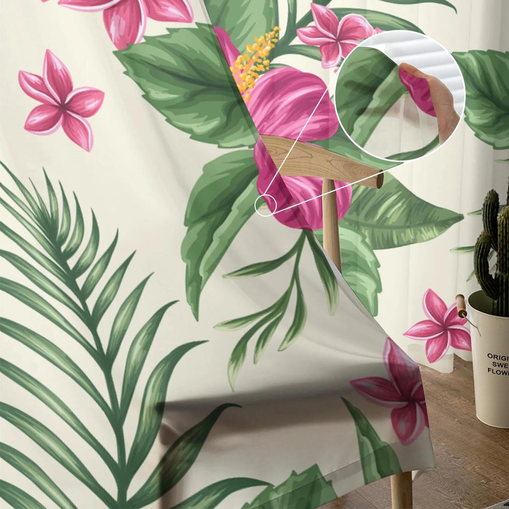 Tropical Flowers Tulle Curtains Sheer Drapes for Living Room Bedroom Modern Window Decor