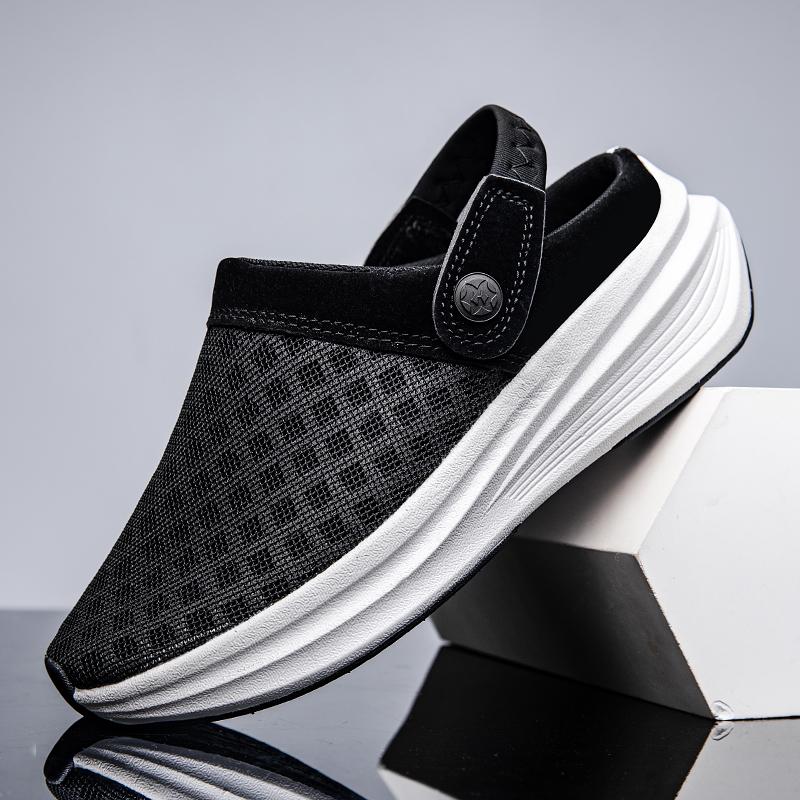 Men's Sandals Slip-On Anti-Slip Sports Bag Half Drag Shoes Mesh Breathable Lightweight Casual Beach Thick Sole Slippers Women