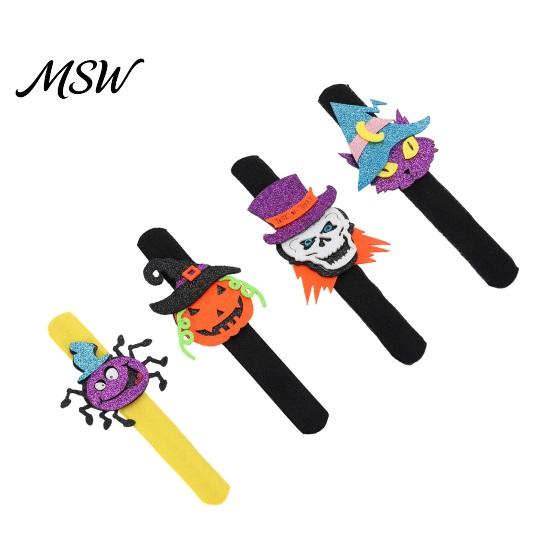 Easy to Wear Snap Wristbands Halloween Glitter Felt Slap Bracelet, Cartoon Pumpkin Skull Cat Spider Bracelets Band, Party Favors for Kids Adults Bands