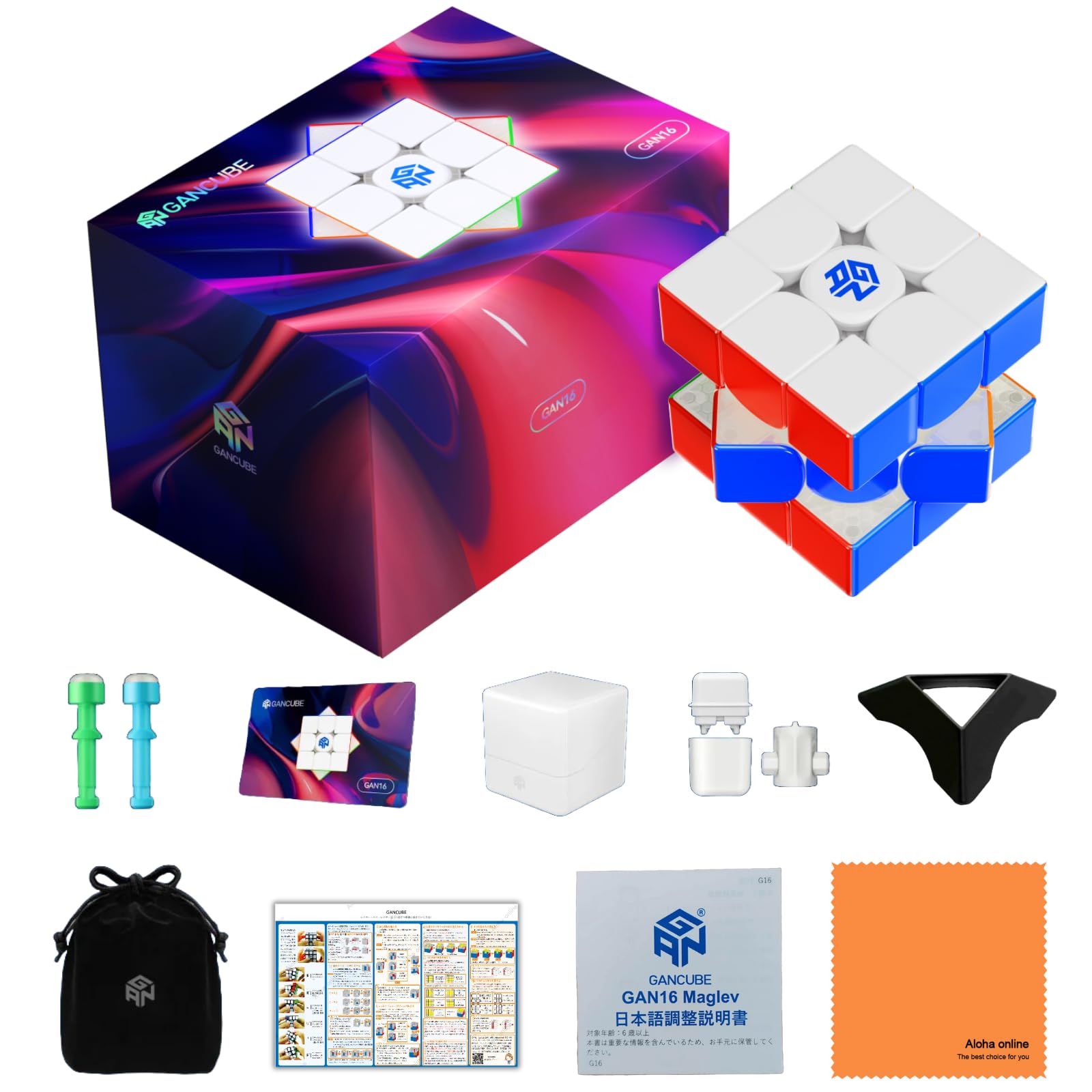 

3x3x3 Cube GAN16 Maglev Max UV Coated, Japanese Adjustment Instructions & Japanese 6-Sided Solution Instructions & Stand & Cloth Included, Maglev