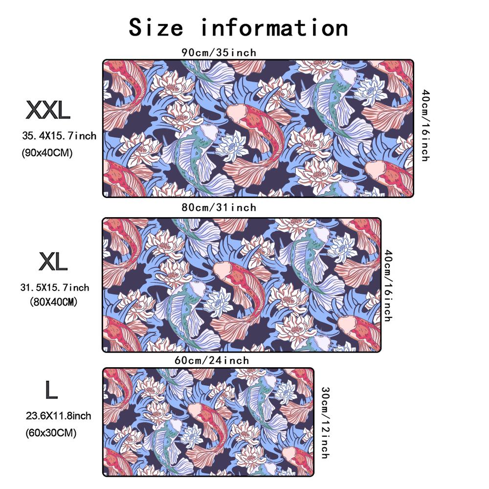Tapis de Souris Design Motif Poisson Koi Fantaisie Grande Tapis de Bureau Tapis de Jeu Accessoires PC Clavier Tapis de Souris Étendu Tapis de Bureau