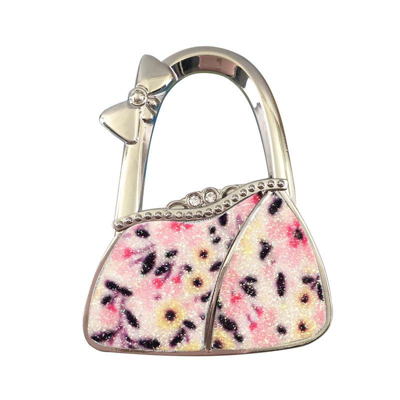 In Stock: New Style Dual-Diamond Folding Portable Metal Handbag Hook & Desktop Stand