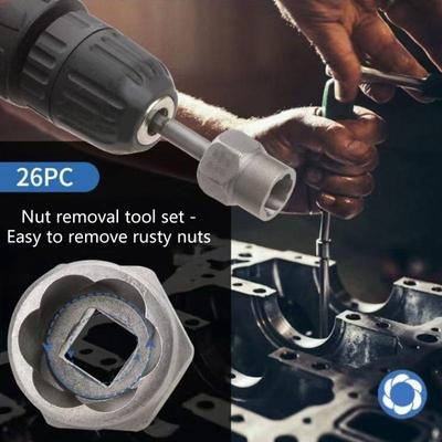 26 Piece Rusty Bolt Extractor High Speed Steel Drill Bit Portable Storage Box