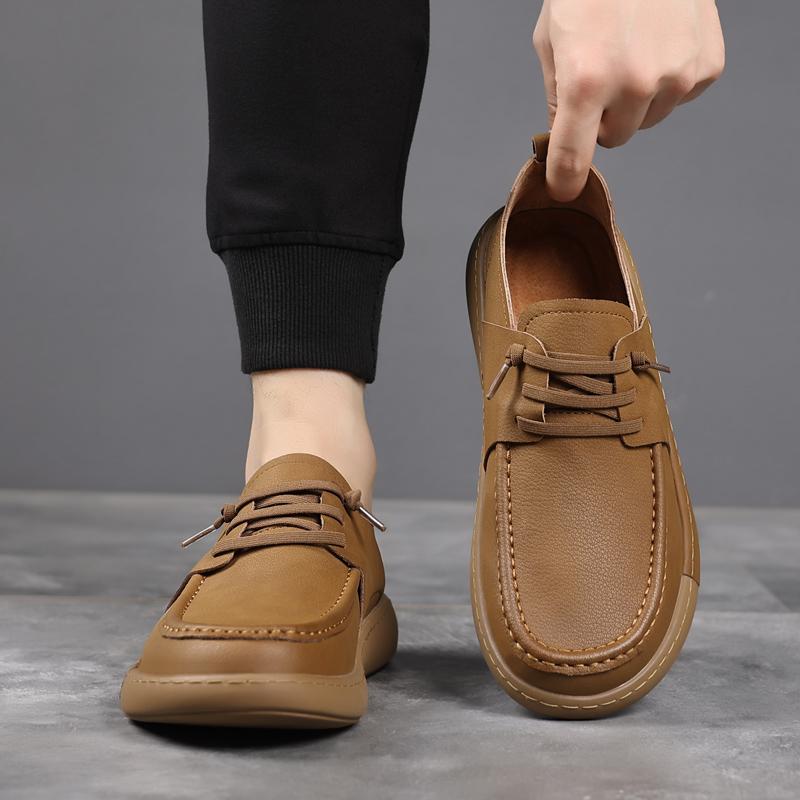 Fashion Men's Leather Lace-Up Casual Shoes Comfortable Walking Sneakers for Men Breathable Outdoor Slip-On Flats Men's Vulcanize Shoes