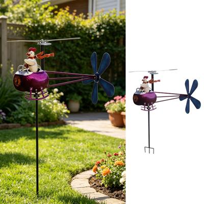 Molino de Viento Gallo Helicóptero, Escultura Cinética al Viento para Exteriores, Molinillo de Viento Divertido para Jardín, Adorno de Pollo para Césped y Patio