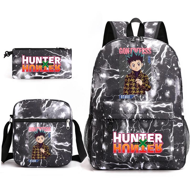 Hunter X Hunter Anime Print Student Backpack Casual Daypack for Boys Girls with Pencil Case 3 Piece Set