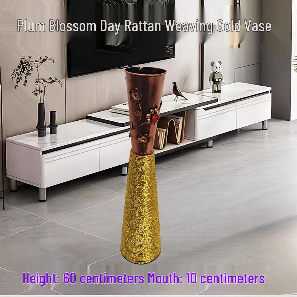 Nordic Large Resin Rattan Vase for Dried Flowers - Ceramic Look, Iron Art Floor Decoration.