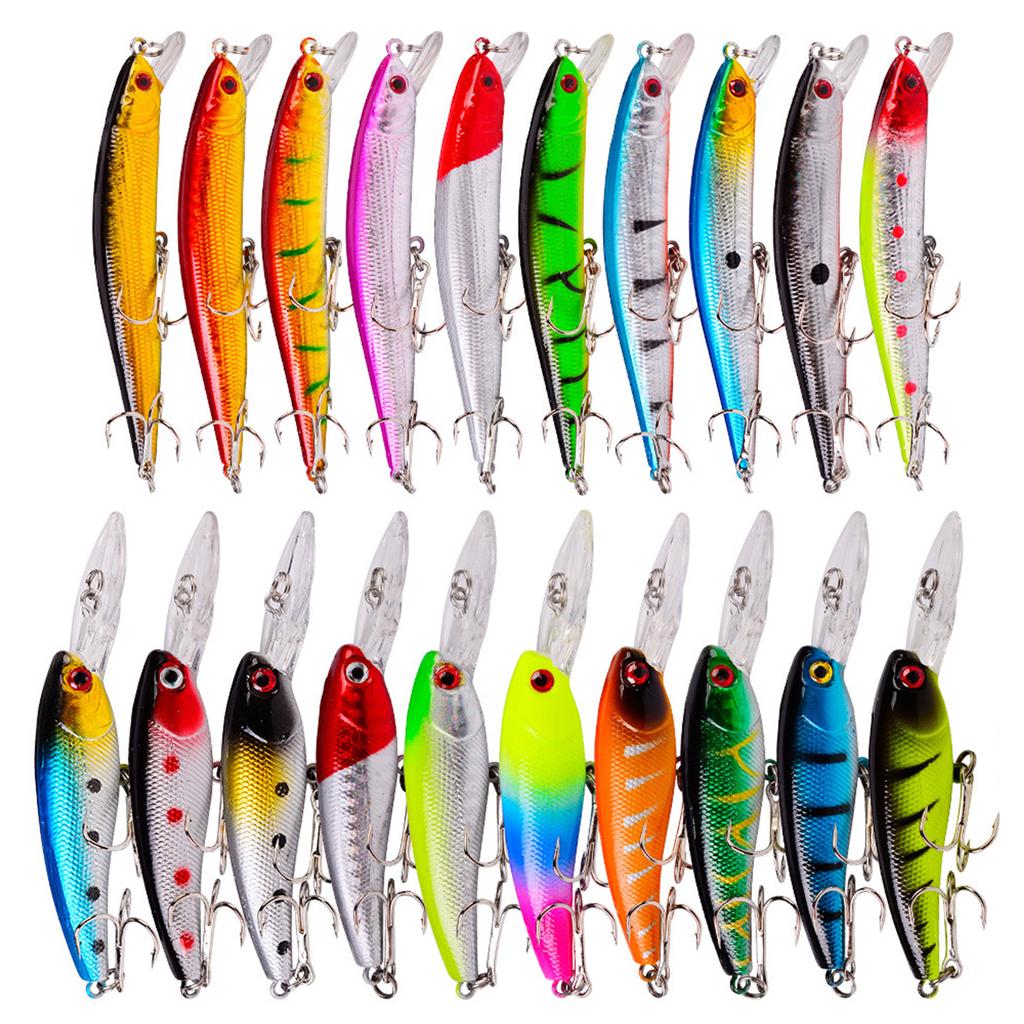 20pcs Fishing Lures Kit Mixed Hard Bait with Treble Hook Lifelike 3D Fishing Eyes Swimbait