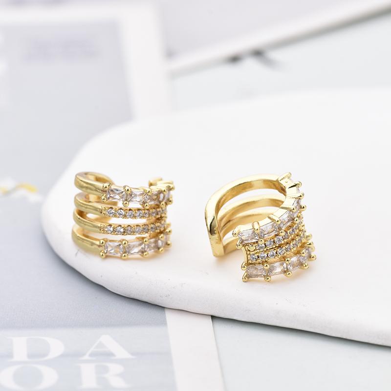 Fashion Layered C Shape Ear Clip Earrings Woman Cartilage Fake Piercings Ear Cuff Zircon Geometric Jewelry Gold Silver Color