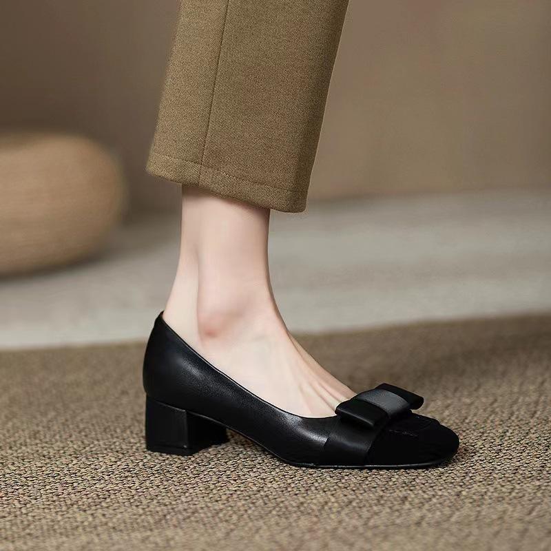 

Retro Versatile Mary Jane Shoes Women s 2025 New Spring and Summer Thick Heel Light Mouth Versatile Single Shoes Bow Small Leather Shoes 35 чёрный