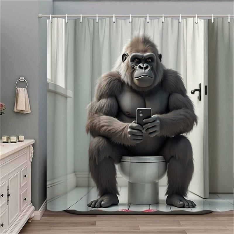 Fun Gorilla Shower Curtain Waterproof and Mould-Resistant Bathroom Shower Curtain Home Decor Bathroom Accessories
