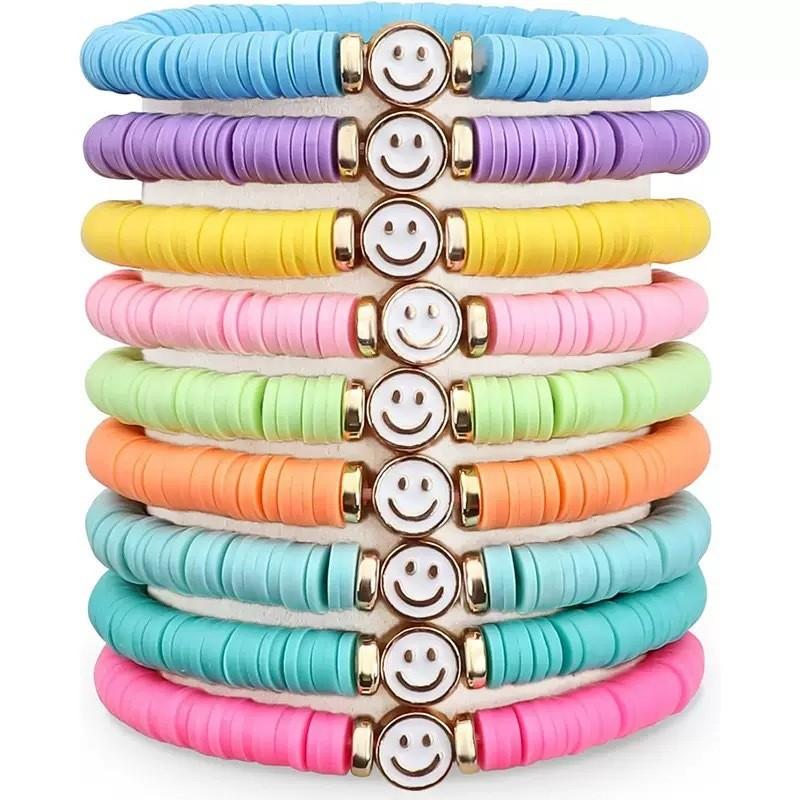 Hot Sale Elastic Rope Soft Pottery Bracelet Women's Cross Color Combination Set Couple Bracelet Beaded Bracelet Women's