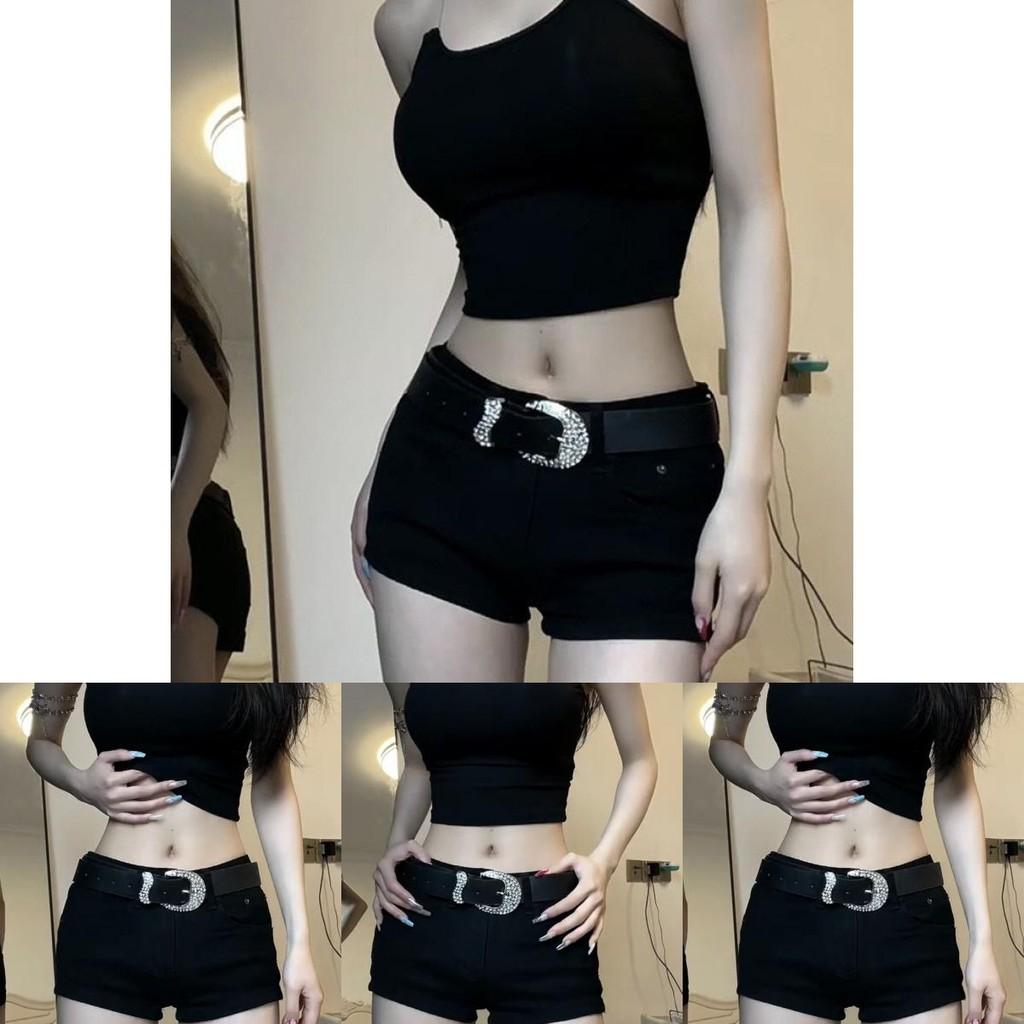 Vintage Unique Inspired Womens Black Belt With Dazzling Rhinestone Buckle For Trendy Looks