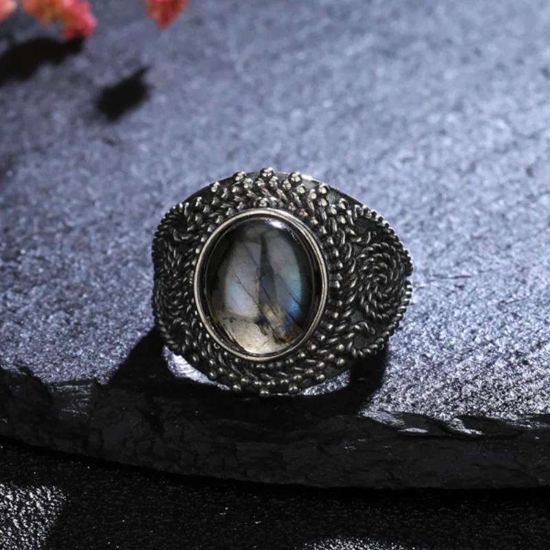 Vintage prsten s vyřezávaným drahokamem 10*12MM Přírodní Labradorit Měděné šperky pro ženy Jemné Lapisové prsteny Párty Svatba Dárek