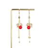 Exquisite 2025 French Fashion Red Tassel Earrings with Rhinestone-Leaf and Frosted Pearl Design for Women